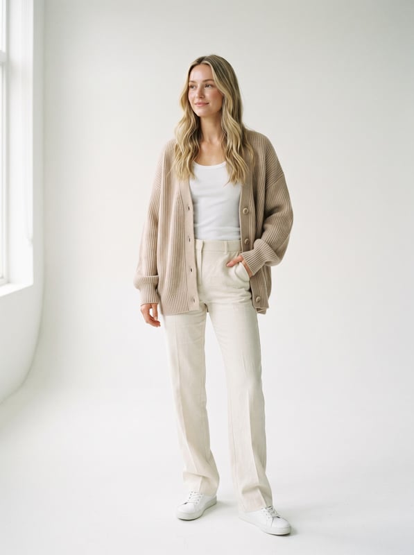 Vinted · beige cashmere cardigan studio model