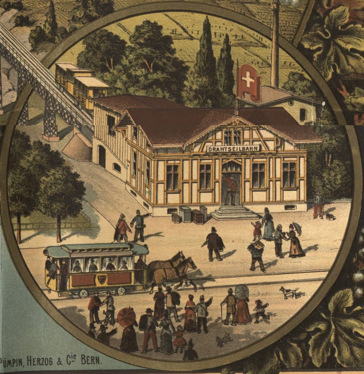 Promotional material of the Drahtseilbahn Biel-Magglingen — Lith. Kunstanstalt Lips, Bern, 1910