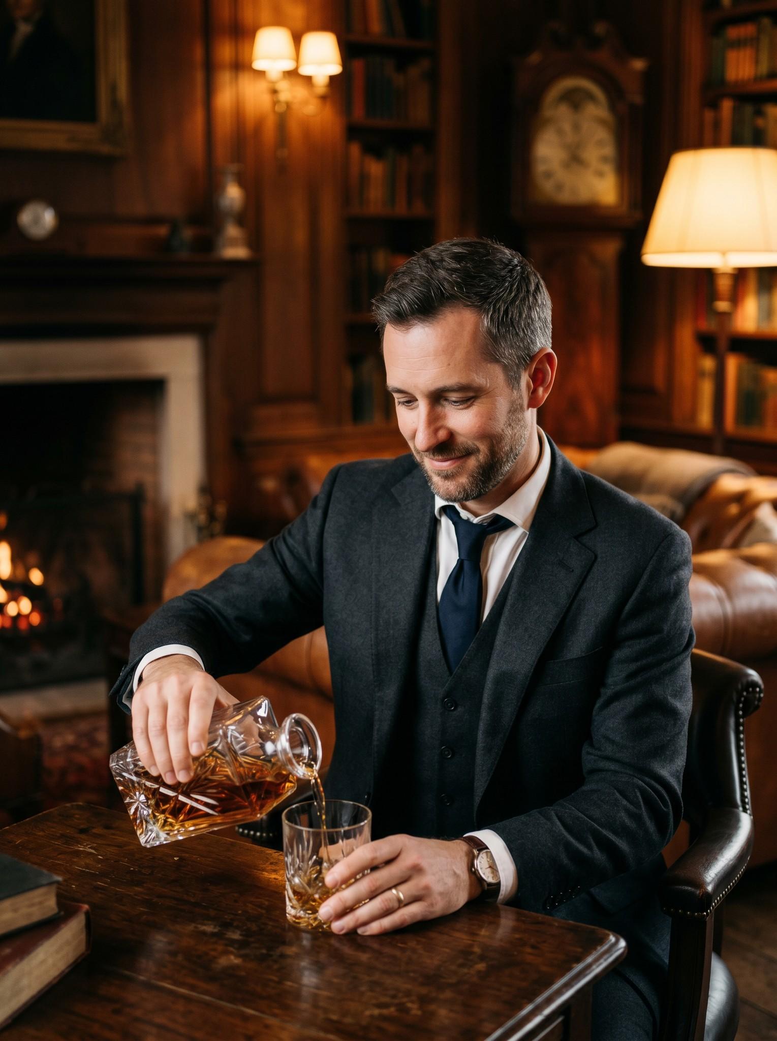 Quiet Luxury · whiskytöltés kristálykancsóból egy vidéki kúriában