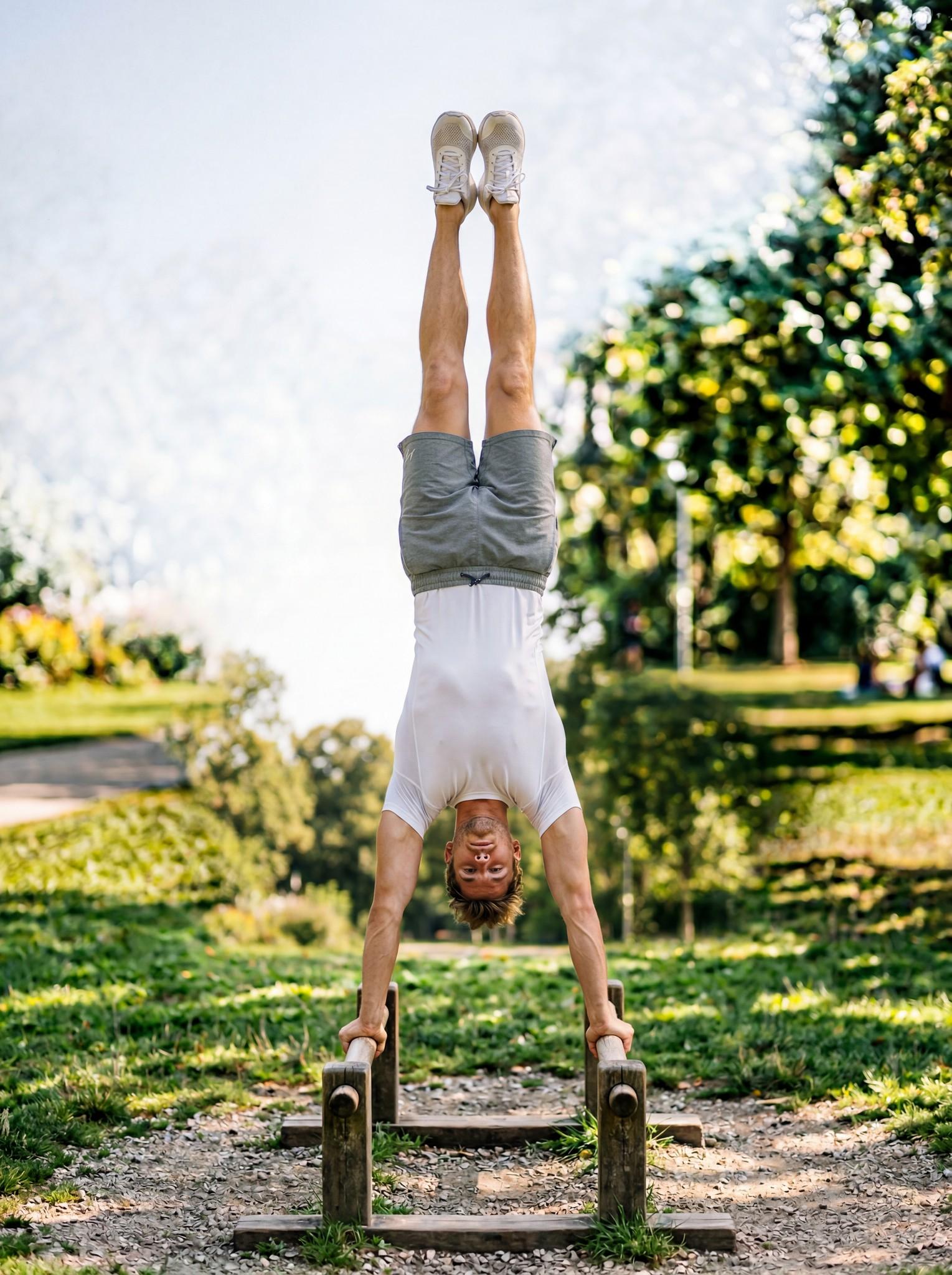 Fitnesz · férfi kézállásban a korláton