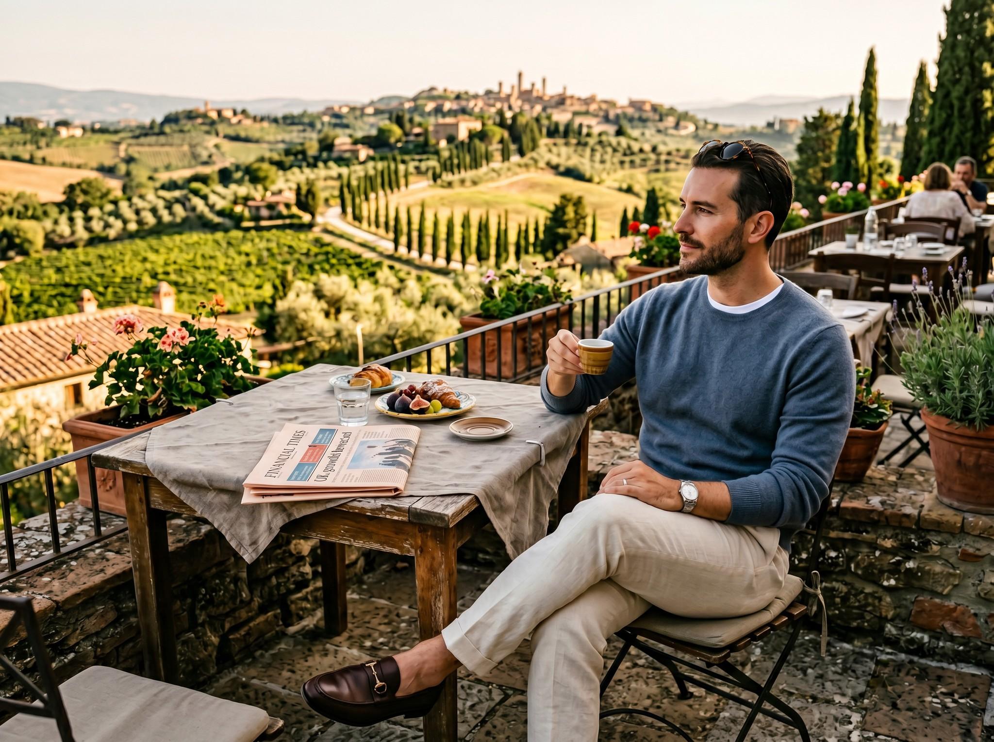 Quiet Luxury · villásreggeli egy vidéki kőteraszon