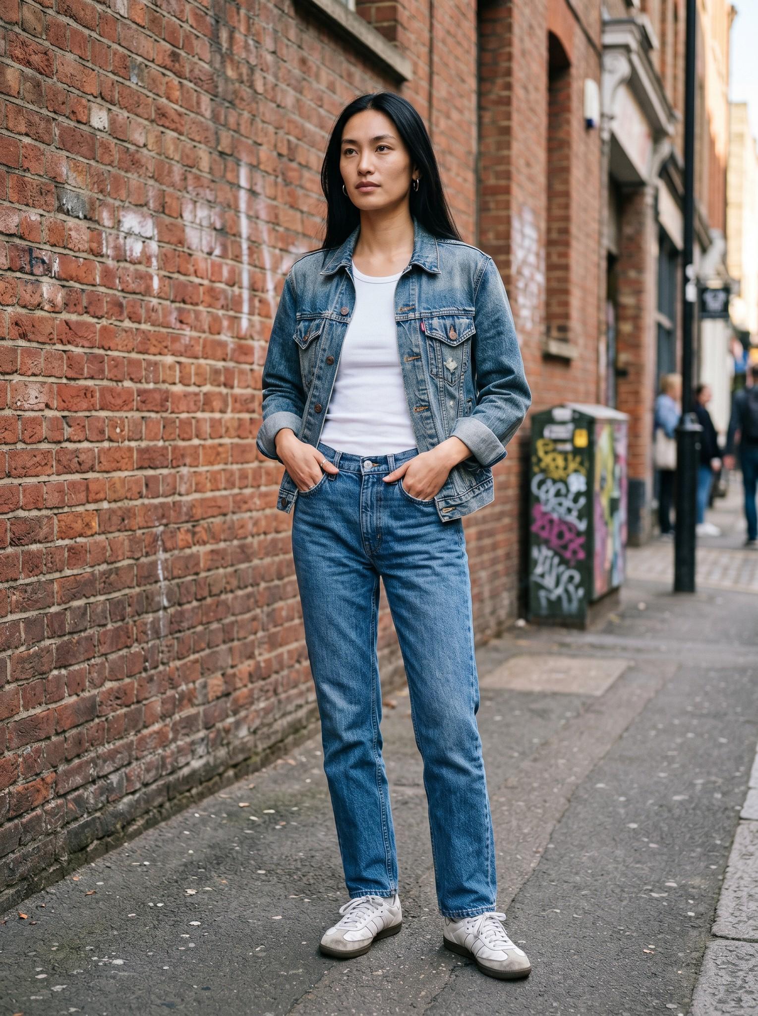 Vinted · vintage Levi's farmerdzseki városi téglafal előtt