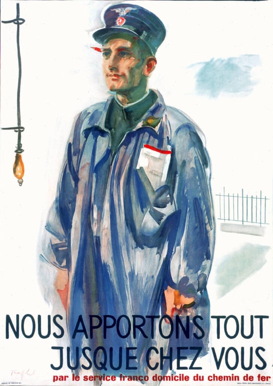 Nous apportons tout jusque chez vous par le service franco domicile du chemin de fer — Friedrich Traffelet, 1945
