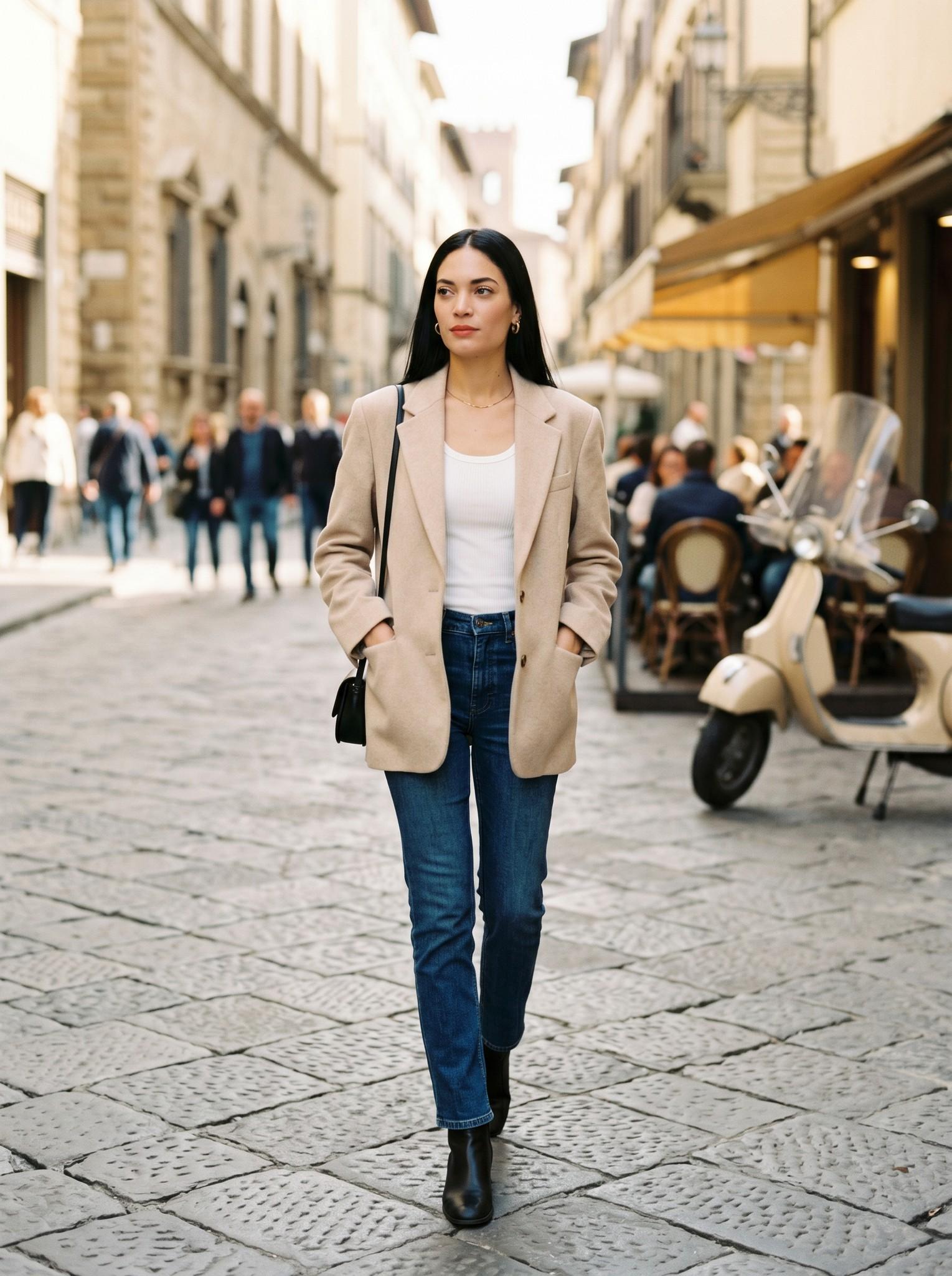 Vinted · oversize blézer egy európai városi utcán