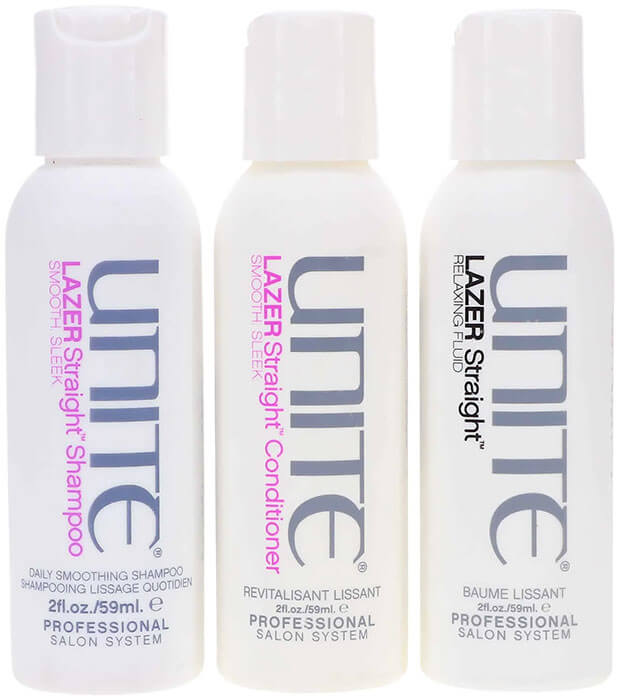 UNITE Hair Lazer Straight Shampoo 2 oz, Lazer Straight Conditioner & Lazer Straight Relaxing Fluid Combo Pack
