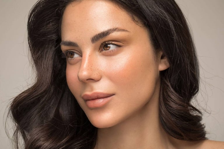 Luxury Skincare Products for a Radiant, Glowing Complexion. Beauty portrait of young woman stock photo