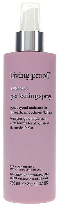 using hair detangler product Living Proof Restore Perfecting Spray