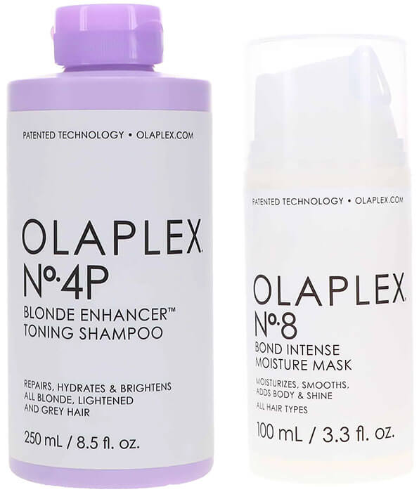 Olaplex No.4p Blonde Enhancer Toning Shampoo 8.5 oz & No. 8 Bond Intense Mask 3.3 oz Combo Pack