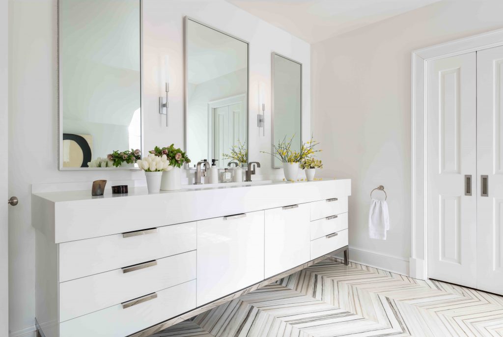 Contemporary Bathroom Remodeling in North Bethesda, Maryland by award winning designers at Jennifer Gilmer Kitchen & Bath