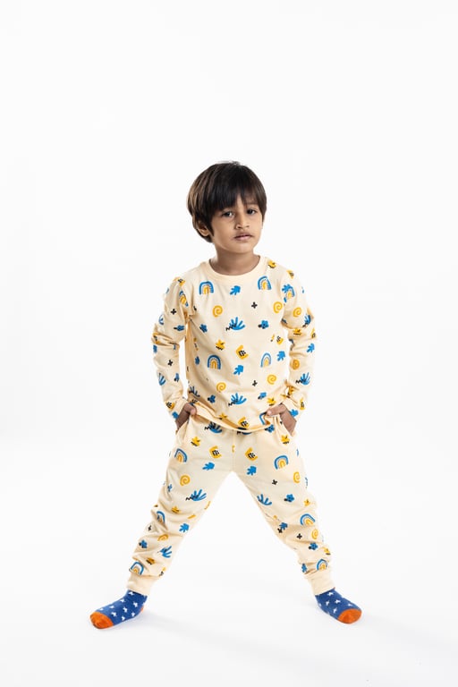 Unisex Kids Co-Ord Set - Abstract Adventure - Cream