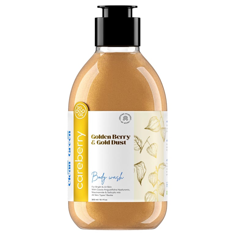 Careberry Golden Berry & Gold Dust Brightening Body Wash, For Bright & Lit Skin, Ayush Certified Ayurvedic, Sulphate & Paraben Free, Silicone & PEG Free 300ml