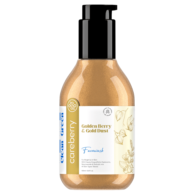 Careberry Golden Berry & Gold Dust Face Wash, For Bright & Lit Skin, Ayush Certified Ayurvedic, Anti-Pollution, With Hyaluronic, Niacinamide & Salicylic Mix | For Men & Women 100ml