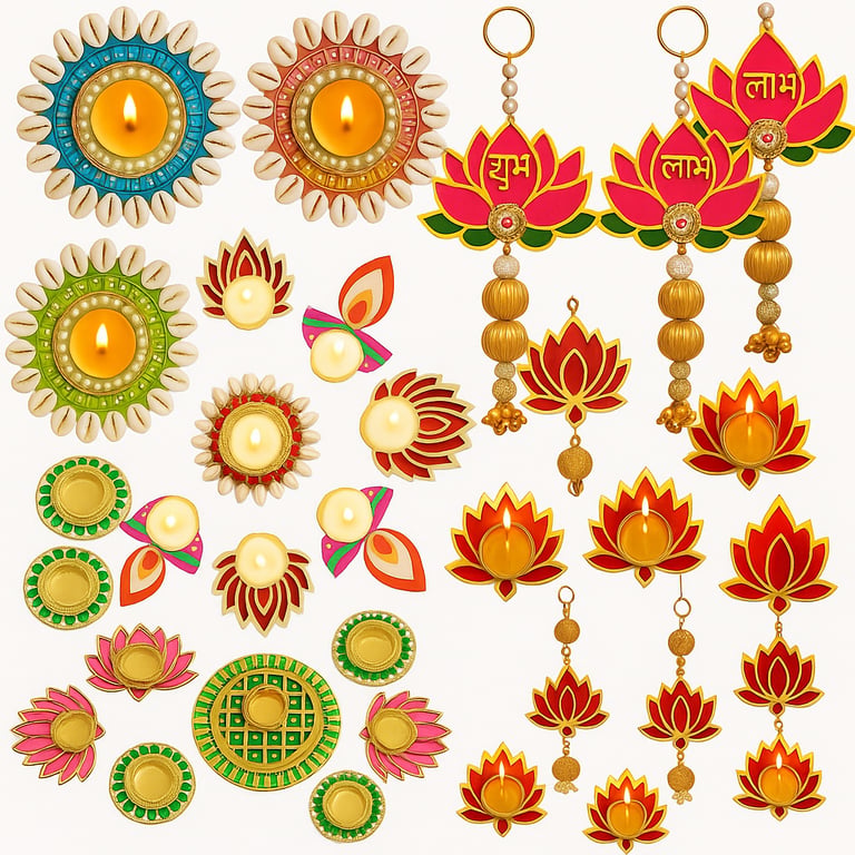 Diwali decor rangoli diya set and subh labh