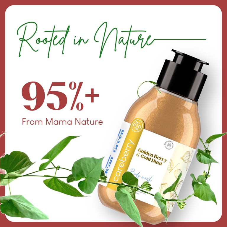 Careberry Golden Berry & Gold Dust Brightening Body Wash, For Bright & Lit Skin, Ayush Certified Ayurvedic, Paraben & Sulphate Free, Gulten & GMO Free, 100ml