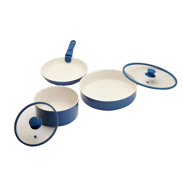 6PC STACKABLE COOKWARE SET ROYAL BLUE  with removable handle