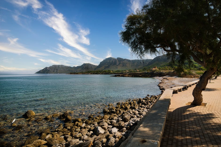 Beautiful coastal view from the promenade in Colonia de Sant Pere, Majorca, Spain.
