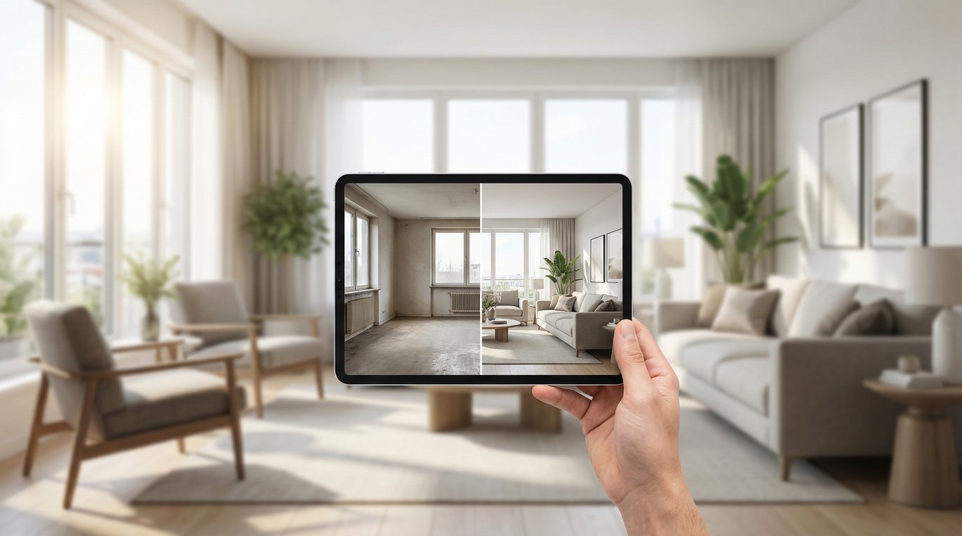 Apps für Raumgestaltung in der Immobilienvermarktung: KI-Raumgestaltung, Homestaging & schnelle Vorher-Nachher-Bilder