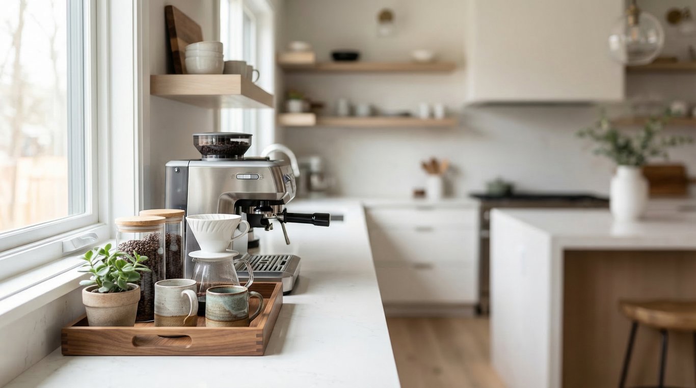 Coffee-Station in der Küche: kleine Aufwertung mit großer Wirkung für Immobilienfotos
