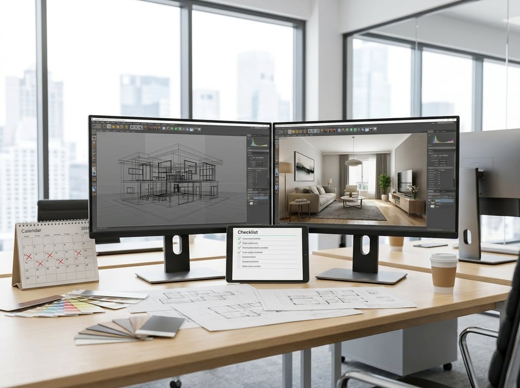 Illustration for section 1 of: Cuánto tarda un render inmobiliario: tiempos reales y checklist