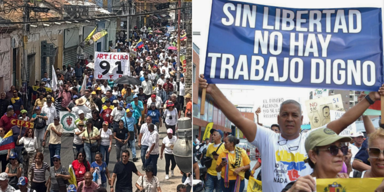 Trabajadores venezolanos marchan por un salario digno