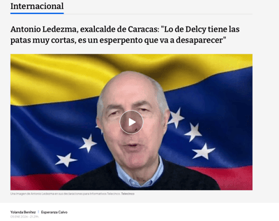 Antonio Ledezma, exalcalde de Caracas: 'Lo de Delcy tiene las patas muy cortas, es un esperpento que va a desaparecer'