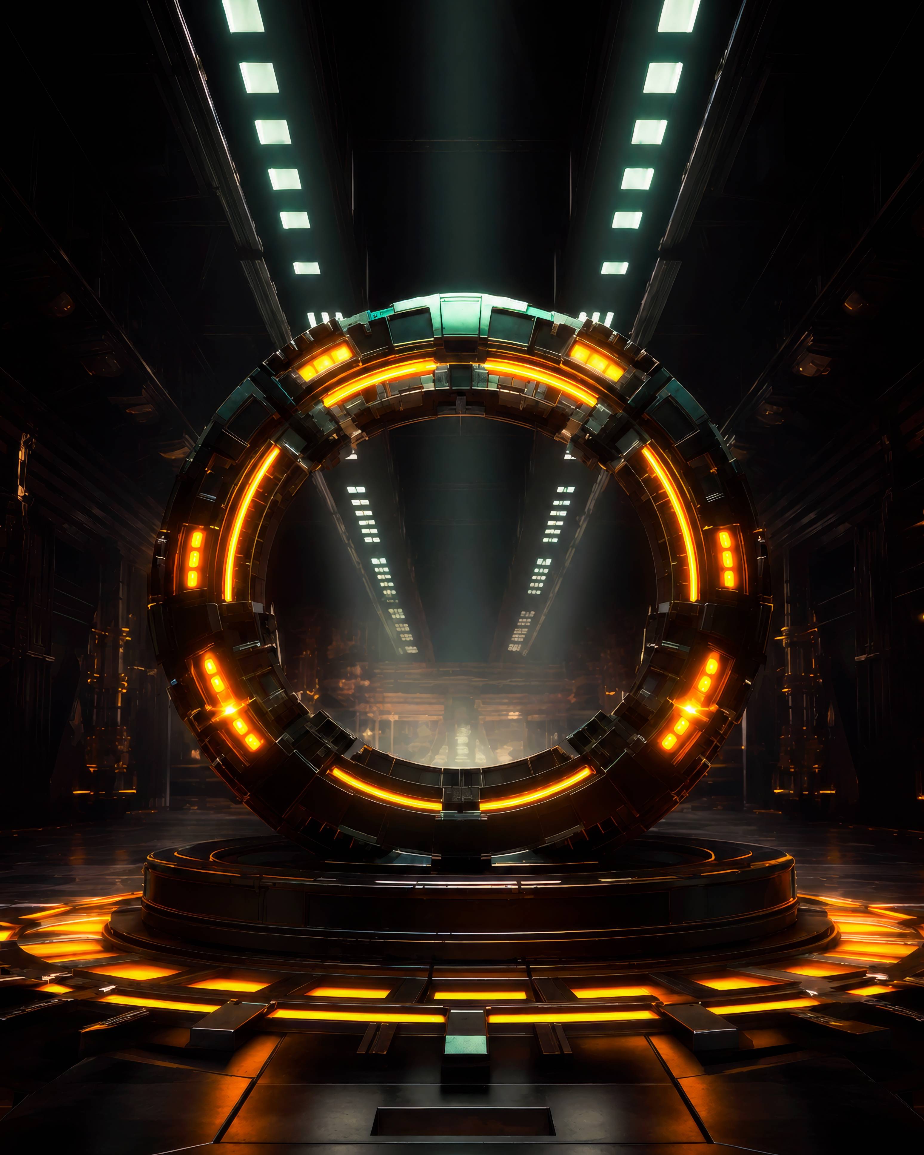 Glowing Orange Sci Fi Portal Futuristic Background