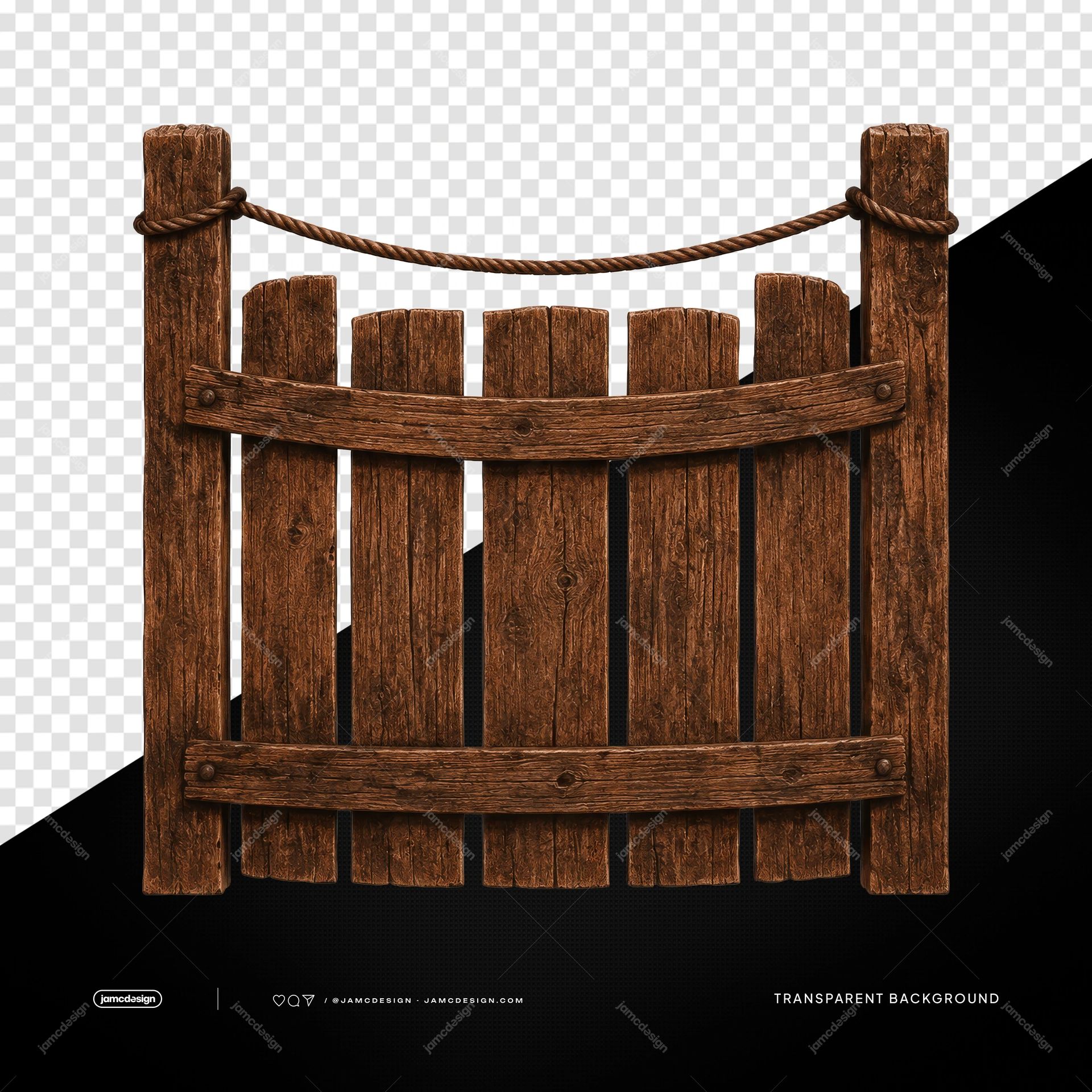 Rustic Wooden Ranch Fence Rough Planks PNG Transparent. Transparent PNG object featuring a rustic wooden ranch fence with planks