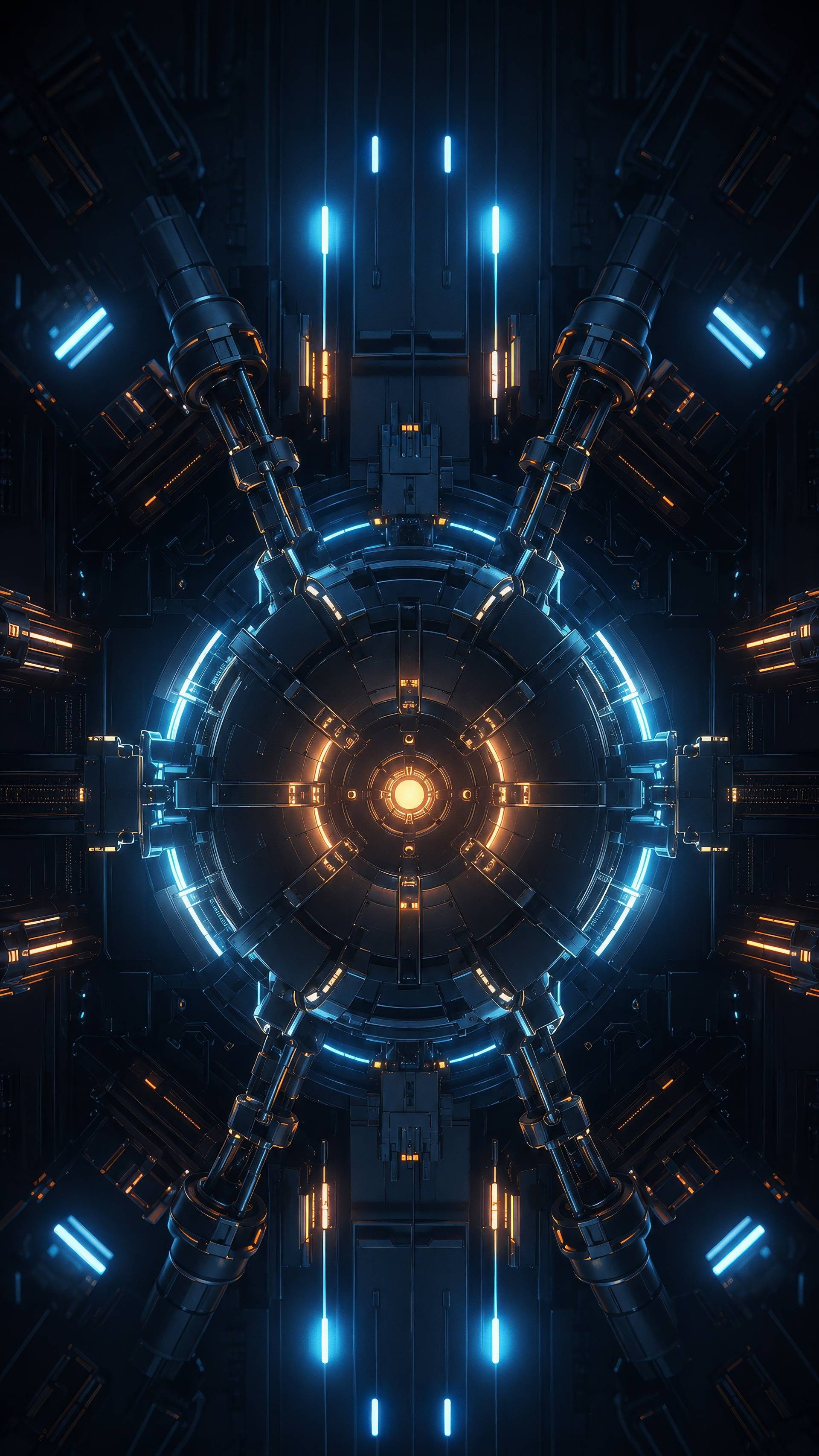 Glowing Mechanical Reactor Core Sci Fi Background