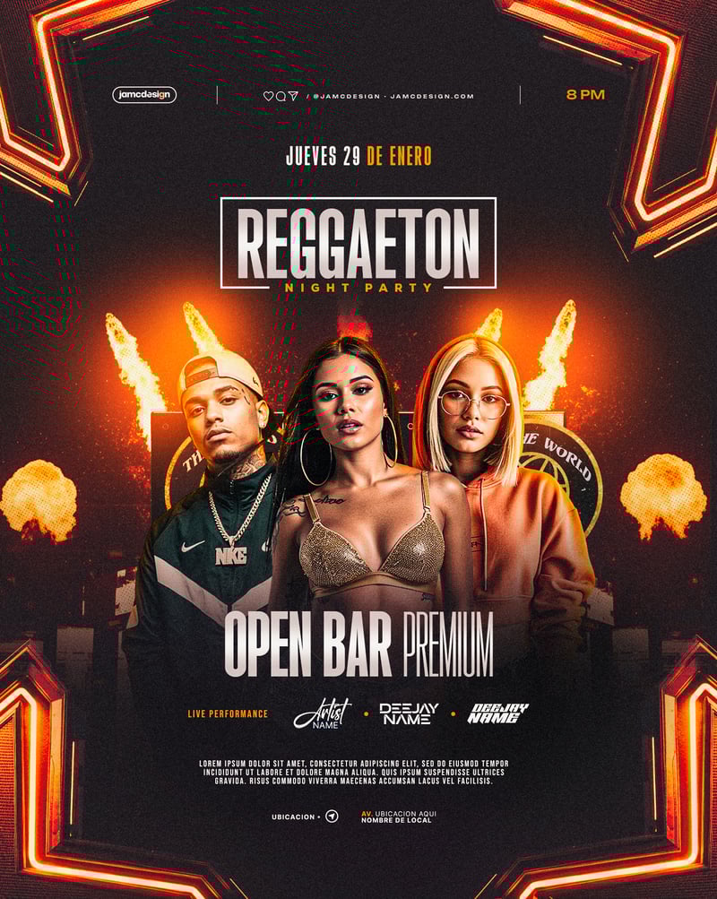 Reggaeton Night Party Flyer Template PSD Editable