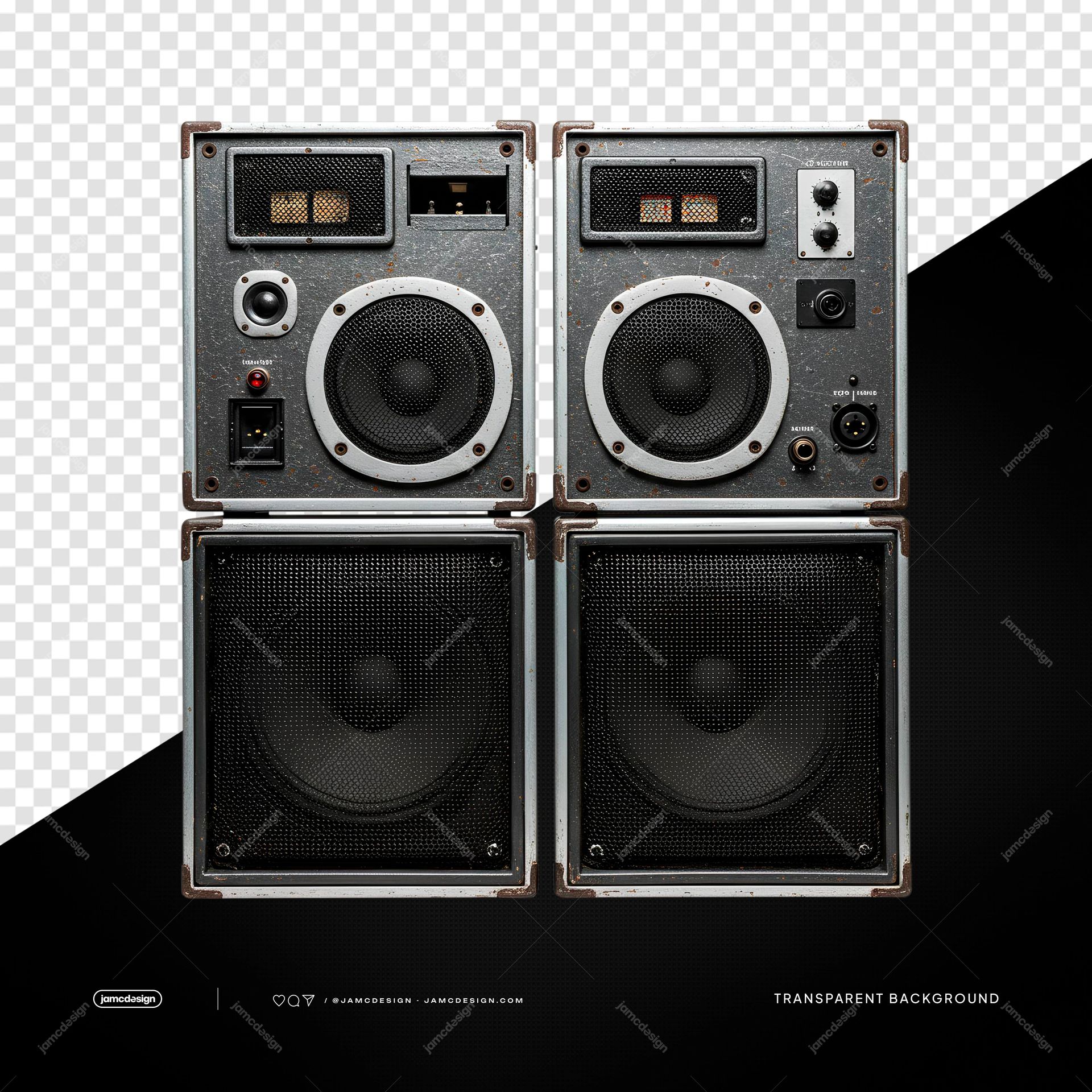Vintage Black Speaker Stack With Vu Meters PNG Transparent. Vintage black speaker stack supplied as a PNG transparent object
