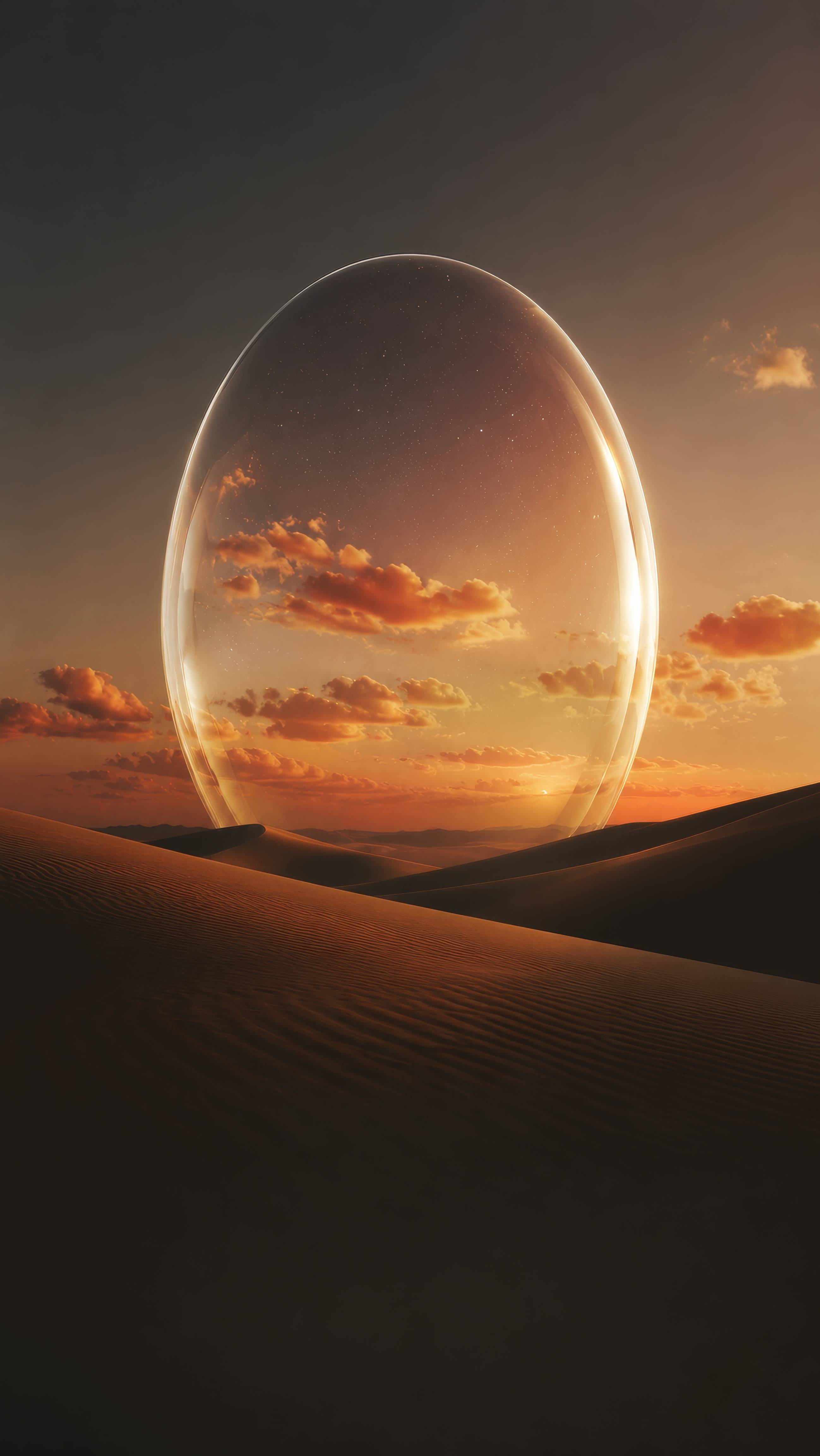 Golden Desert Sunset with Transparent Orb Background
