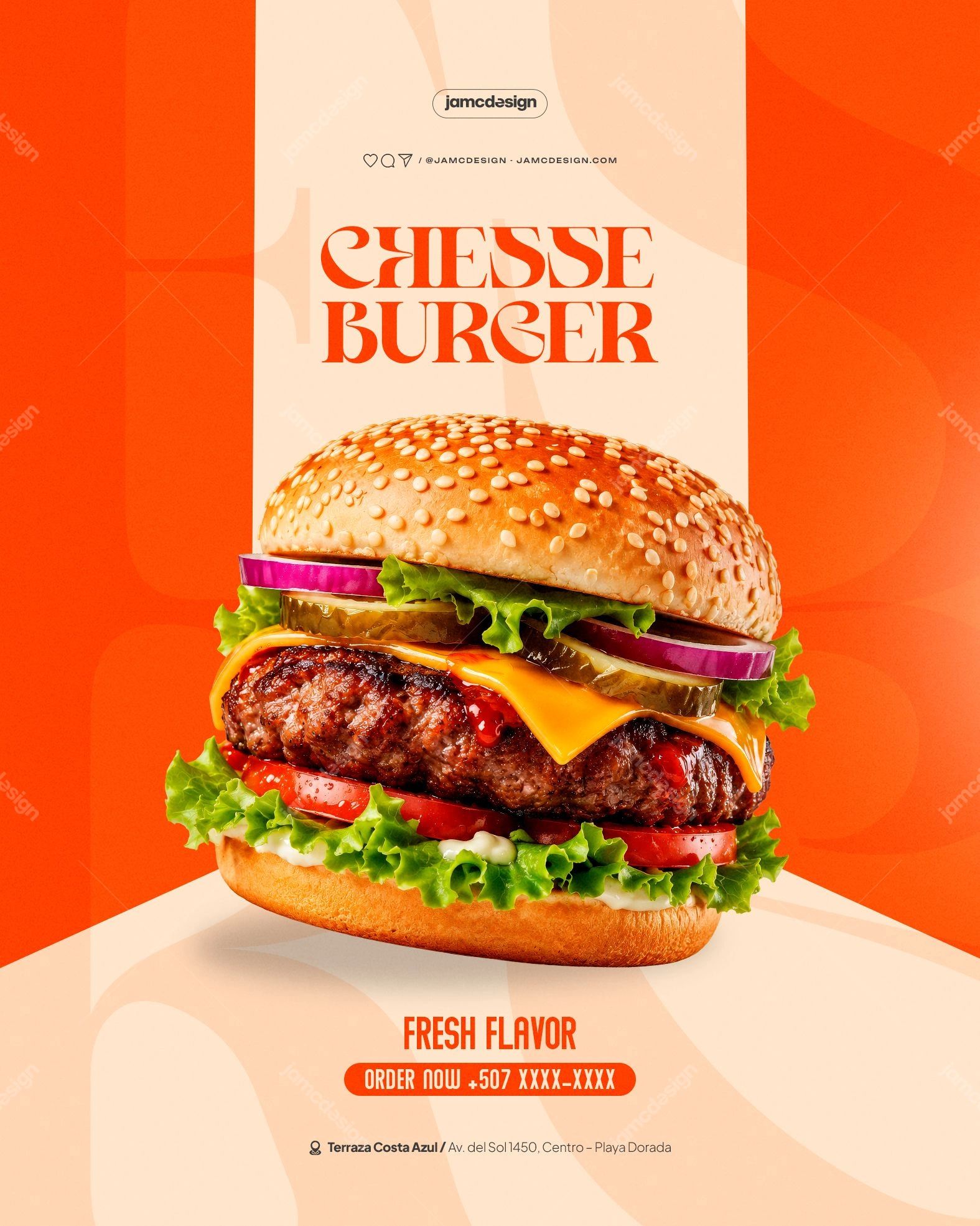 Juicy Cheese Burger Food Promotion Flyer Template PSD Editable