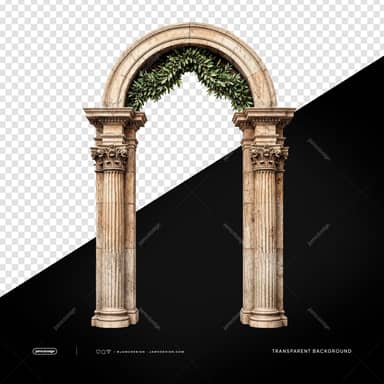 Arche Romaine en Pierre avec Feuilles PNG Fond Transparent