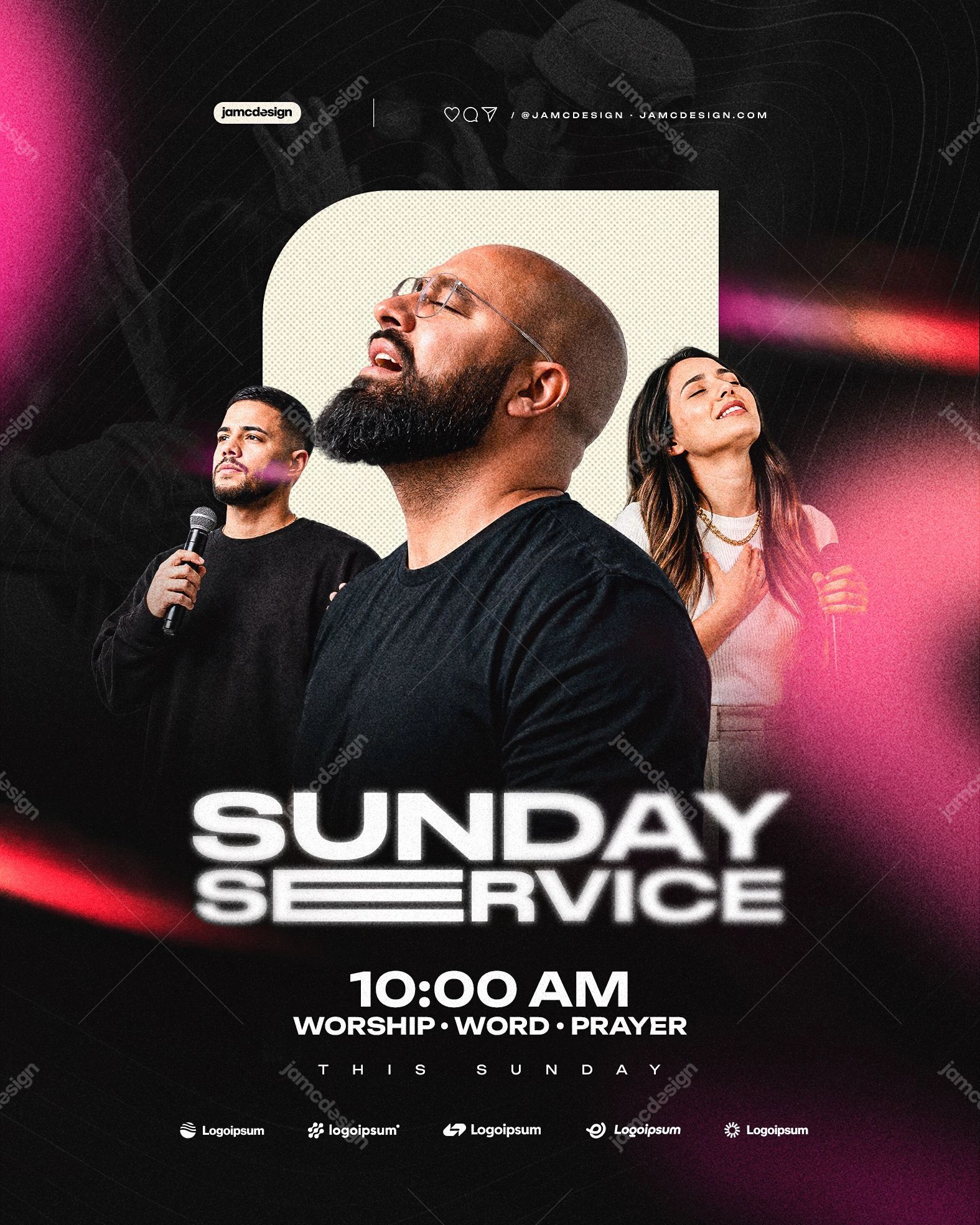 Sunday Worship Service Social Media Flyer Design Template PSD Editable