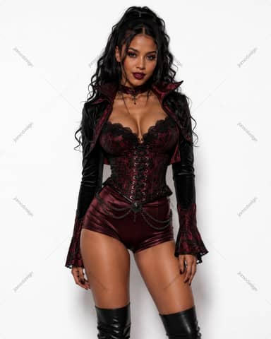 Foto de Mujer Vampiro con Traje Gótico Burdeos