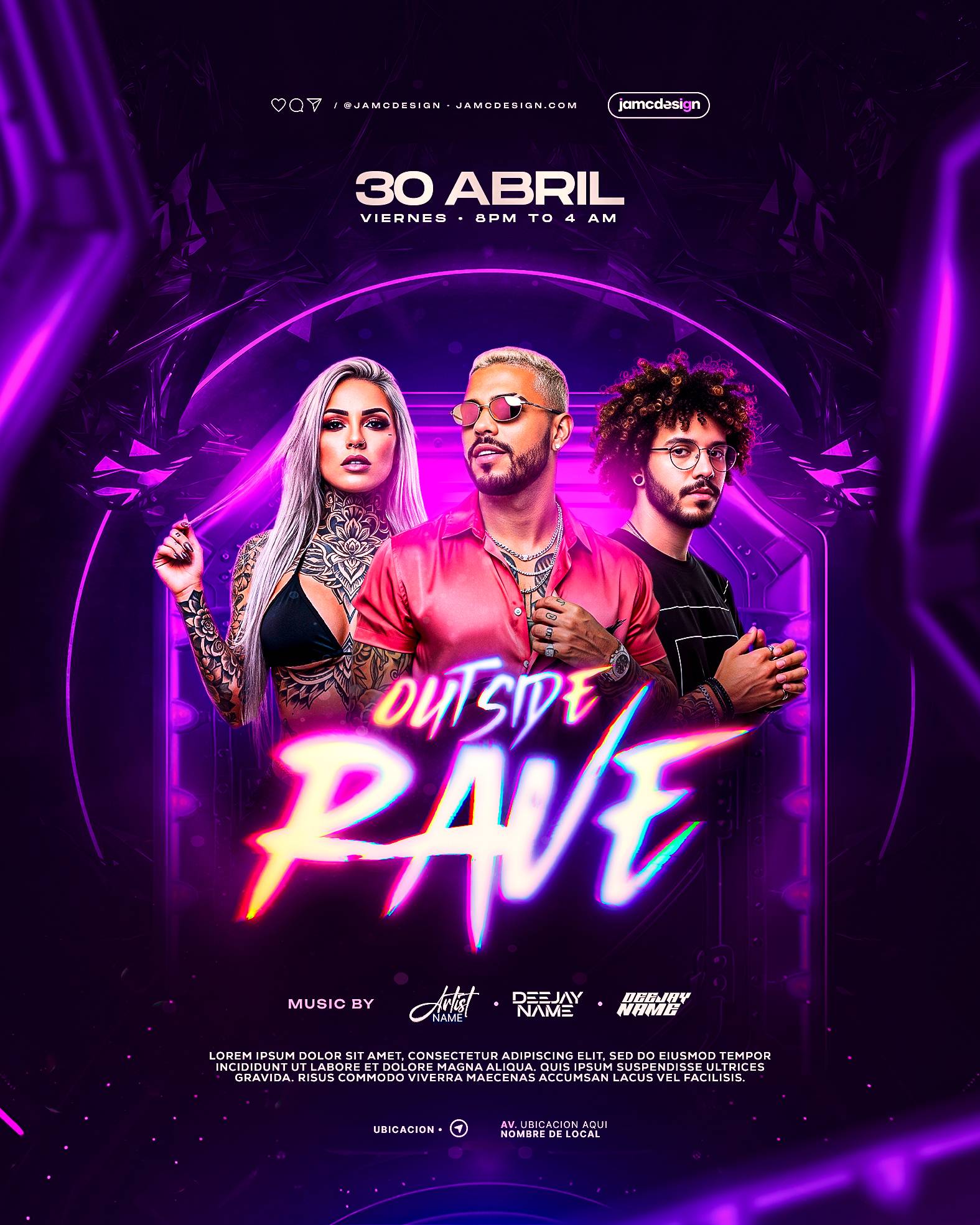Rave Party Flyer Template PSD Editable