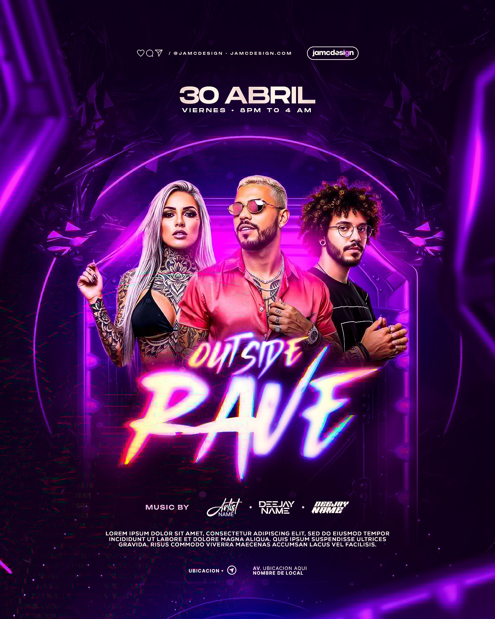 Rave Party Flyer Template PSD Editable