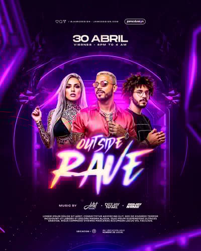 Rave Party Flyer Template PSD Editable