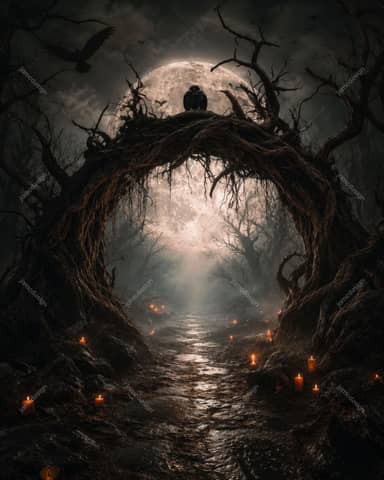 Haunted Forest Portal Full Moon Background