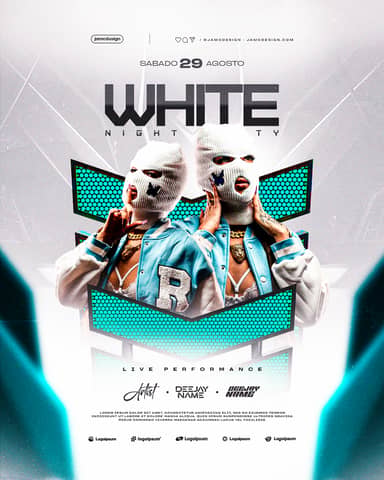 White Night Party Design Flyer Template PSD Editable