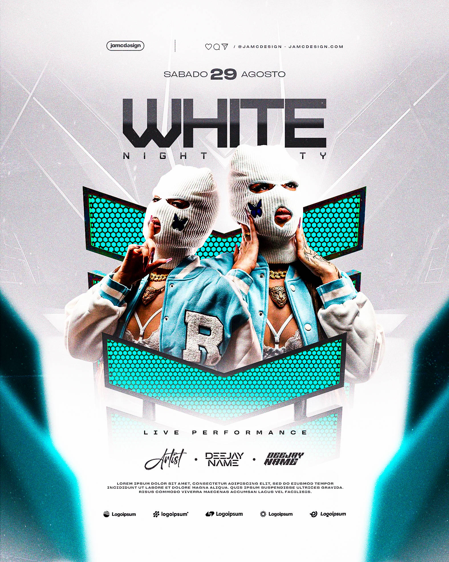 White Night Party Design Flyer Template PSD Editable
