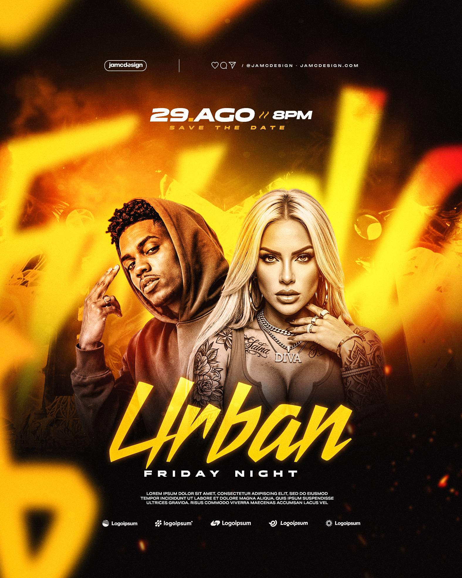 Urban Friday Night Design Flyer Template PSD Editable