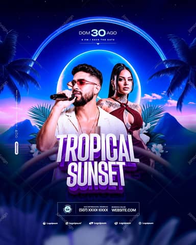 Tropical Sunset Social Media Flyer Template PSD Editable
