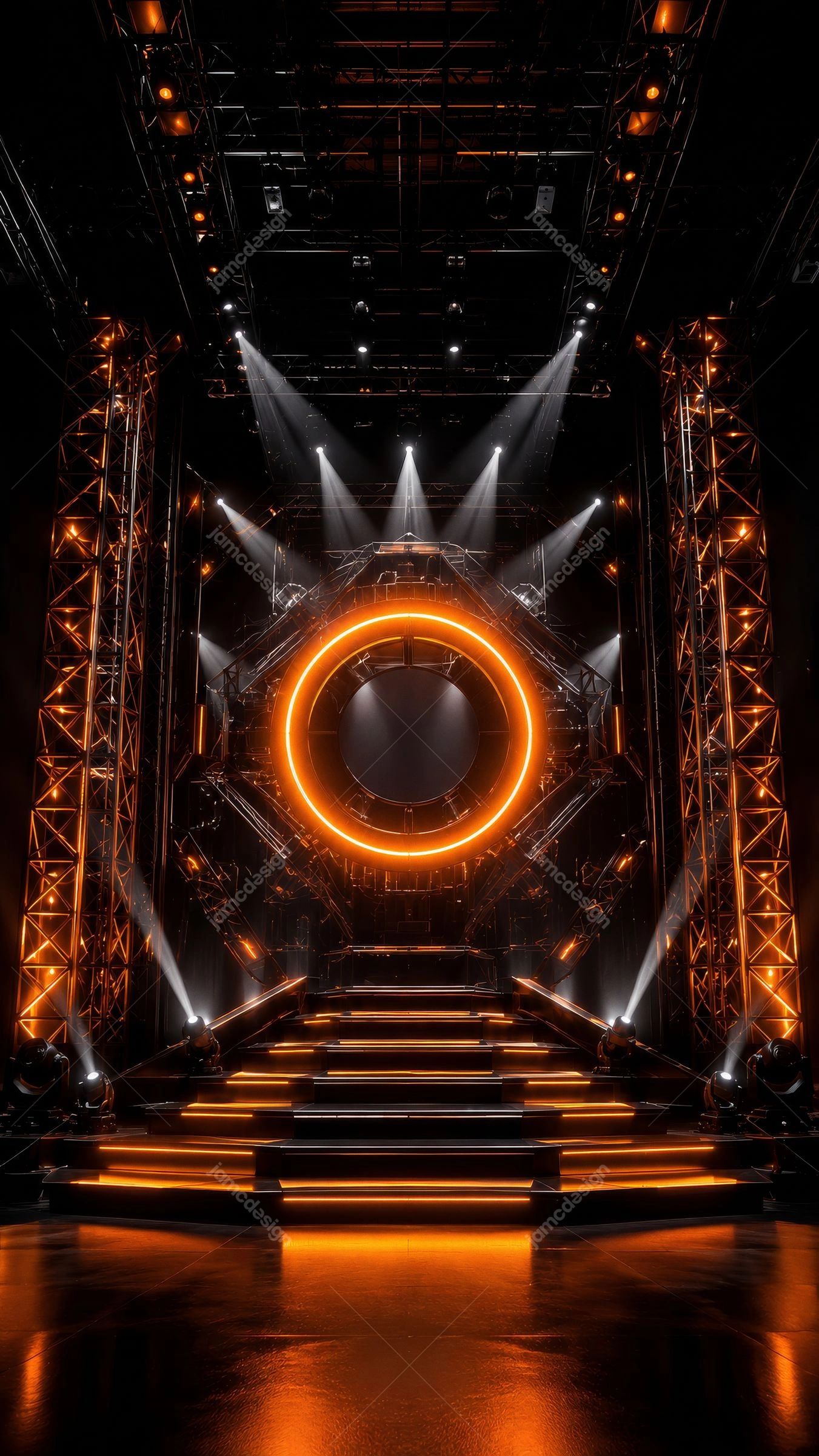Concert Stage with Orange Lights Background