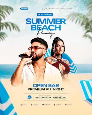Summer Beach Event Social Media Flyer Design Template PSD Editable