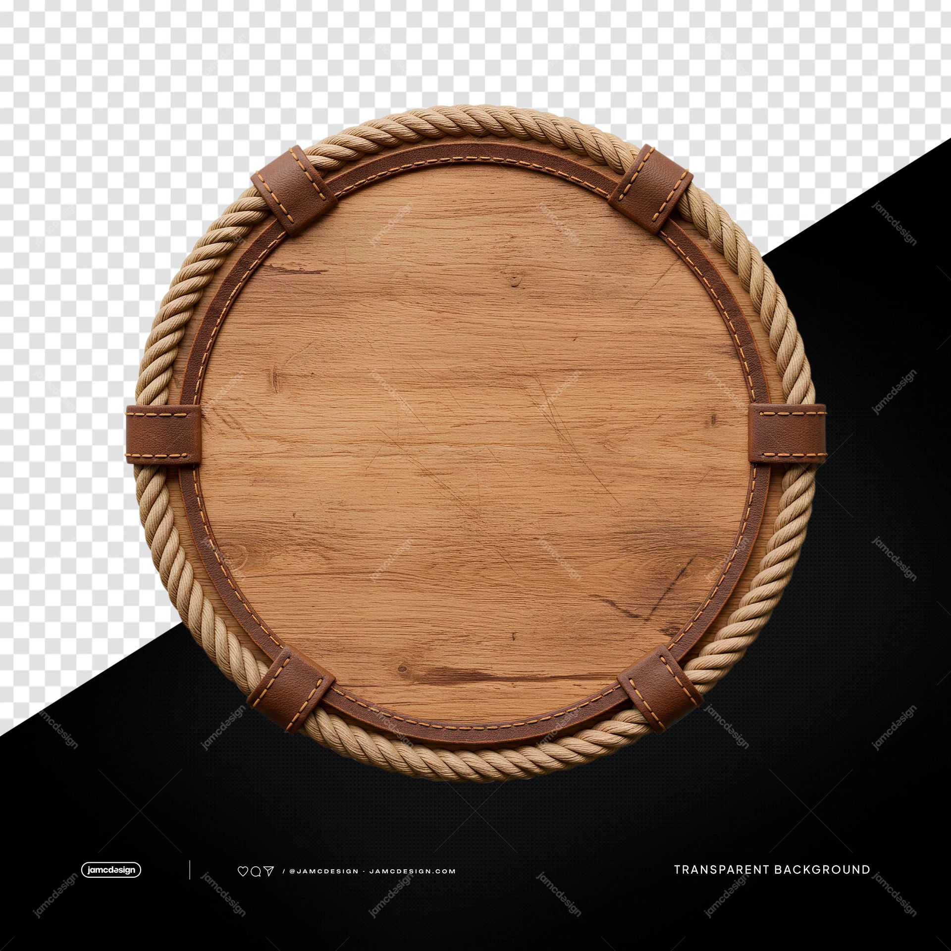 Light Wood Round Board With Rope Border Brown Object PNG Transparent. PNG transparent object showing a round light wood board with visible grain