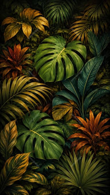Automne Vert Orange Tropical Feuilles Jungle Fond