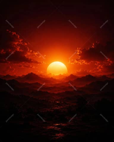 Cinematic Red Sunset Mountain Landscape Background