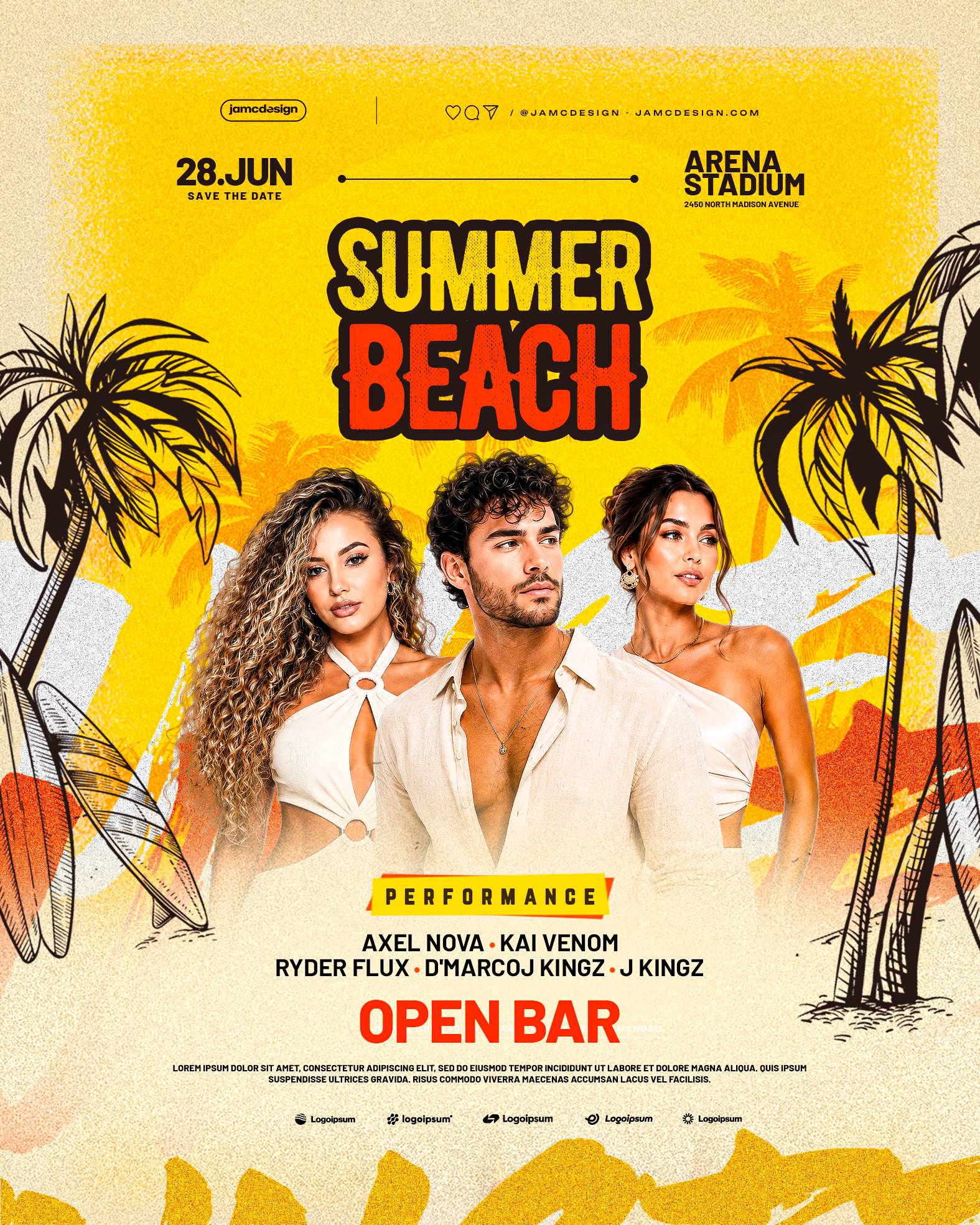 Summer Beach Design Flyer Template PSD Editable