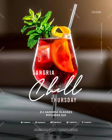 Sangria Chill Thursday 2X1 Drinks Flyer Template PSD Editable